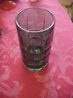 ANCHOR HOCKING TARTAN GREEN LIGHT FLAT ICED TEA GLASS  6 1/8  
