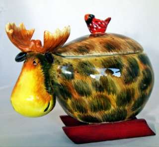 Moose Cookie Jar Candy Container + Red Bird Art Ceramic NEW  