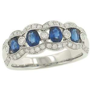    2 Row Diamond (.35ct) and Sapphire (.84ct) Fluted Band Jewelry