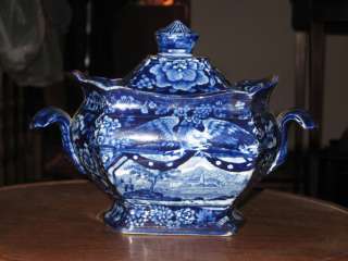 Staffordshire Sugar Bowl, Historic Blue, Boston Harbor, 4 by 7.5 