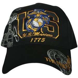  Black US Marines 1775 Insignia Embroidered Ball Cap 