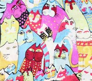 Silk Oblong Neck Scarf Art Painting Cute Coourfull Cats  
