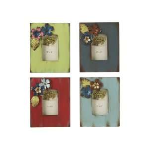 com SET of 4 Wooden Distressed Red Green Blue and Light Blue Picture 