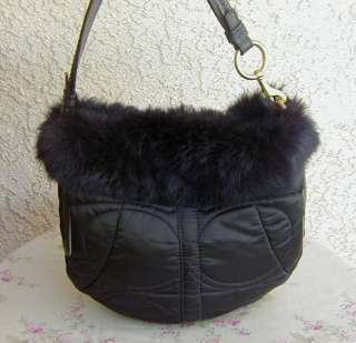 Brown Quilted Signature Nylon & Rabbit Fur COACH Hobo Bag~Purse  