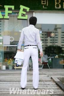 Mens Fitted Leisure Contrastcolor Dress Suit Jacket +Pants White Z29 