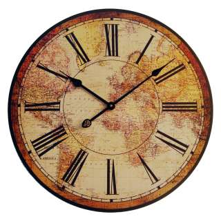   Antique Mantle Style LARGE OLD WORLD MAP WALL CLOCK Wooden Mount New