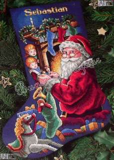 Dimensions PEEKING AT SANTA Counted Cross Stitch Christmas Stocking 