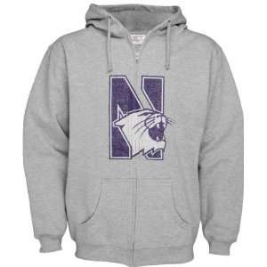  Northwestern Wildcats Grey Distressed Mascot Full Zip 