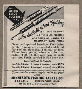 1951 Vintage Ad Minnesota Fishing Tackle Co Bamboo Pole Slides 