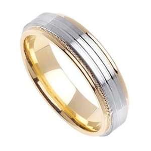  Two Inlay and Milgrain Two Tone Wedding Band in 14k Gold 