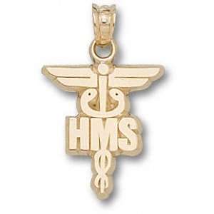 Harvard Crimson Solid 10K Gold Medical HMS Caduceus Pendant