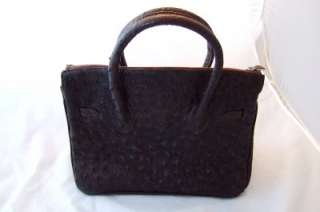  Ostrich Leather Handbag Dark Chocolate Color Ostrich Body Leather 