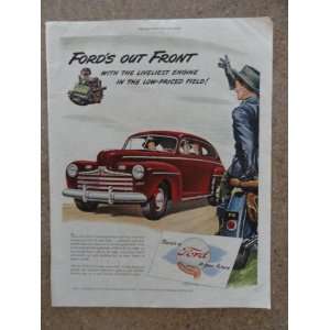 com 1946 Ford,Vintage 40s full page print ad (red car/motorcycle cop 