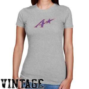 Evansville Purple Aces Ladies Ash Distressed Logo Vintage Slim Fit T 