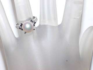 PLATINUM Bridal Anniversary Ring 9mm Pearl Classy 5.25  