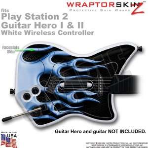 PS2 Guitar Hero I & II White Wireless Controller Skin Metal Flames 