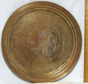 1930s VINTAGE CHINESE ETCHED BRASS CHARGER PLATE TRAY  