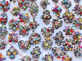wholesale of 25 pieces Multi colored Rhinestone rings  