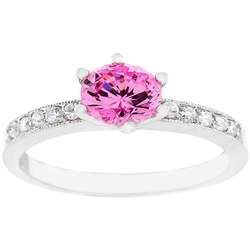 Silvertone Pink Cubic Zirconia Promise Ring  