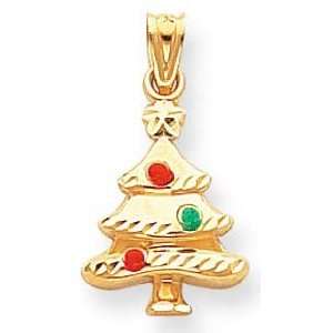  Enamel Christmas Tree Charm, 14K Yellow Gold Jewelry
