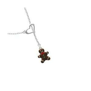 Gingerbread Boy Silver Plated Heart Lariat Charm Necklace [Jewelry]