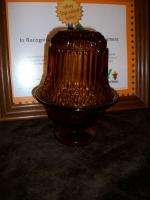 INDIANA DIAMOND POINT AMBER BROWN SANDWICH GLASS FAIRY LAMP CANDLE 