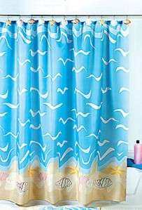 Nautical Seashell Decor Complete Bathroom Rug and Shower Curtain Set 