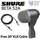 Shure Beta 52A mic Bass Drum Microphone w/ Free 20 ft XLR Cable. Mint 