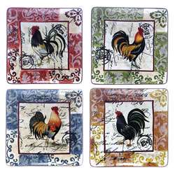   Lille Rooster 10.5 in Square Dinner Plates (Set of 4)  