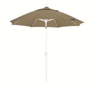   Crank Lift Market Umbrella with White Pole, Antique Beige Patio, Lawn