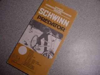 SCHWINN PREDATOR BICYCLE OWNERS MANUAL 1982  