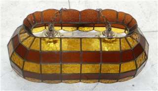 TIFFANY Style STAINED GLASS Pool Table HANGING LAMP ~ Brown/Amber 