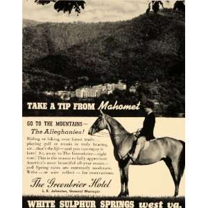   Ad Greenbrier Hotel Alleghany Riding Hiking Horse   Original Print Ad