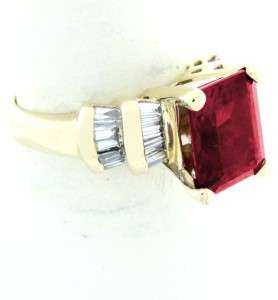  14k Yellow Gold (not plated or filled) Emerald Cut Lab Pigeon Blood 