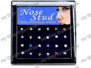   Lots 24 Crytsal CZ Nose Stud Pin Rings Body Pierce Jewelry W Display A