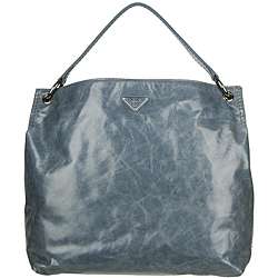 Prada Vitello Shine Blue Leather Hobo Bag  