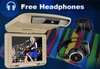 Beige/Tan 10.4 Car Flip Down Monitor DVD Player Headphones 32bt Games 