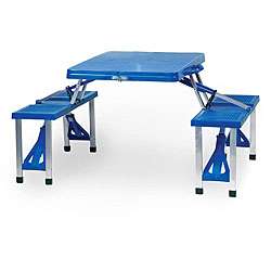 Picnic Time Blue Folding Table with Seats  