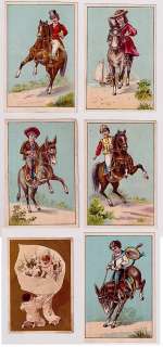 VICTORIAN TRADE CARD LOT 6 HORSE RIDERS PIERROT 1860  