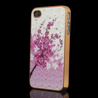 Luxury Cherry Blossom Diamond Hard Back Case Cover For Apple iphone 4 