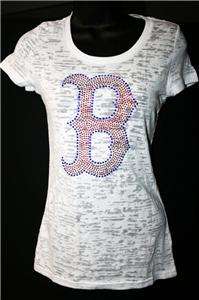 Boston Red Sox Bling Womens Studded Burnout Tee Sm 3X  