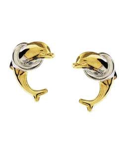 14k Two tone Gold Dolphin Earrings  