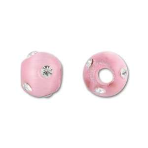  Fiber Optic Pink and Crystal 7mm Round Bead (2.5mm Hole 