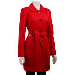 London Fog Womens Red Belted Trench Coat  