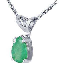 14k White Gold Pear shaped Emerald Necklace  