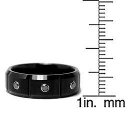   Mens 1/6ct TDW Black Diamond Grooved Black Ring  