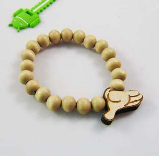  New Wood Hand Pendant Ball bead Chain Bracelet Rosary Hiphop jewelry