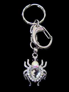 CRYSTAL SPIDER KEY CHAIN RING HOLDER SILVERTONE 7COLORS  