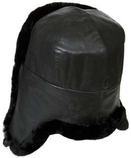 Naval officer mouton Russian winter hat ushanka, genuine leather top 