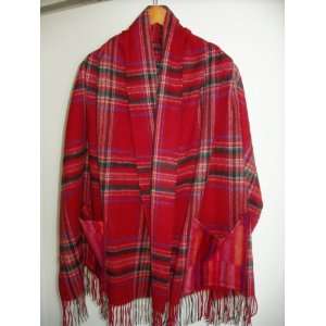  Cashmere Shawl Practical and Handsome Pockets, Red Plaid 
